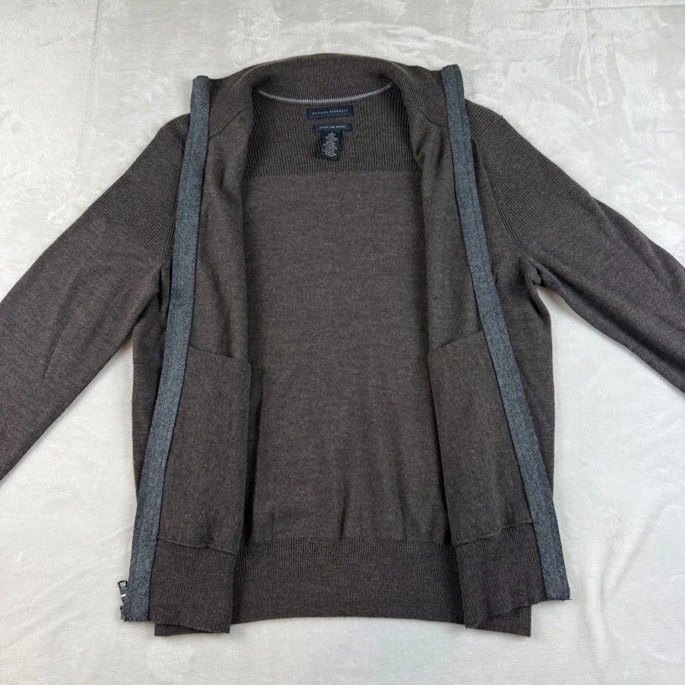 Banana Republic Wool Blend Full Zip Sweater Mens S Brown Mock Neck